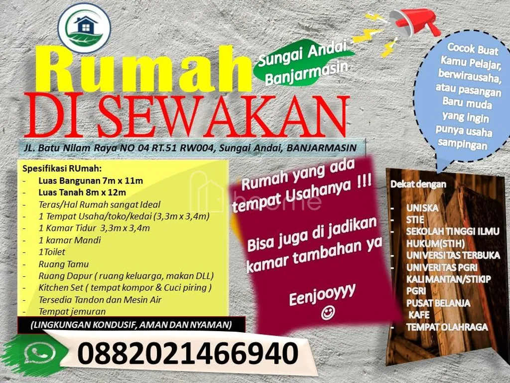 Rumah Kontrakan Sungai Andai Banjarmasin