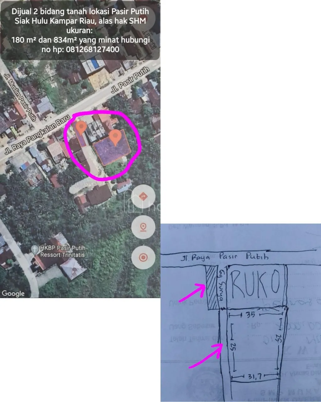 Tanah Luas 1.014 m² Strategis di Siak Hulu, Kampar (NEGO)