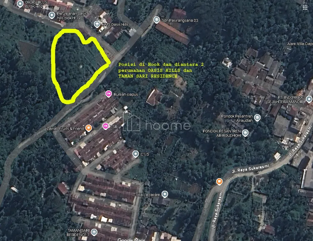 Dijual tanah kebun luas 1300m2 dekat oasis hills dan tamansari residence ciapus ogor