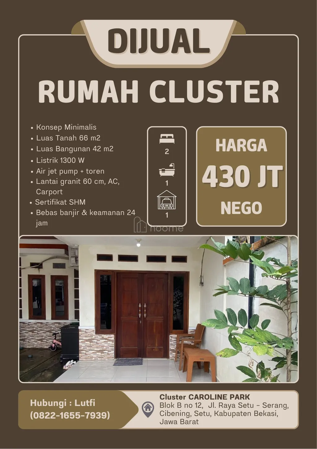 Bismillah,  ⚡DIJUAL CEPAT/URGENT RUMAH CLUSTER SETU BEKASI – 430 Jt – SIAP AKAD – SHM