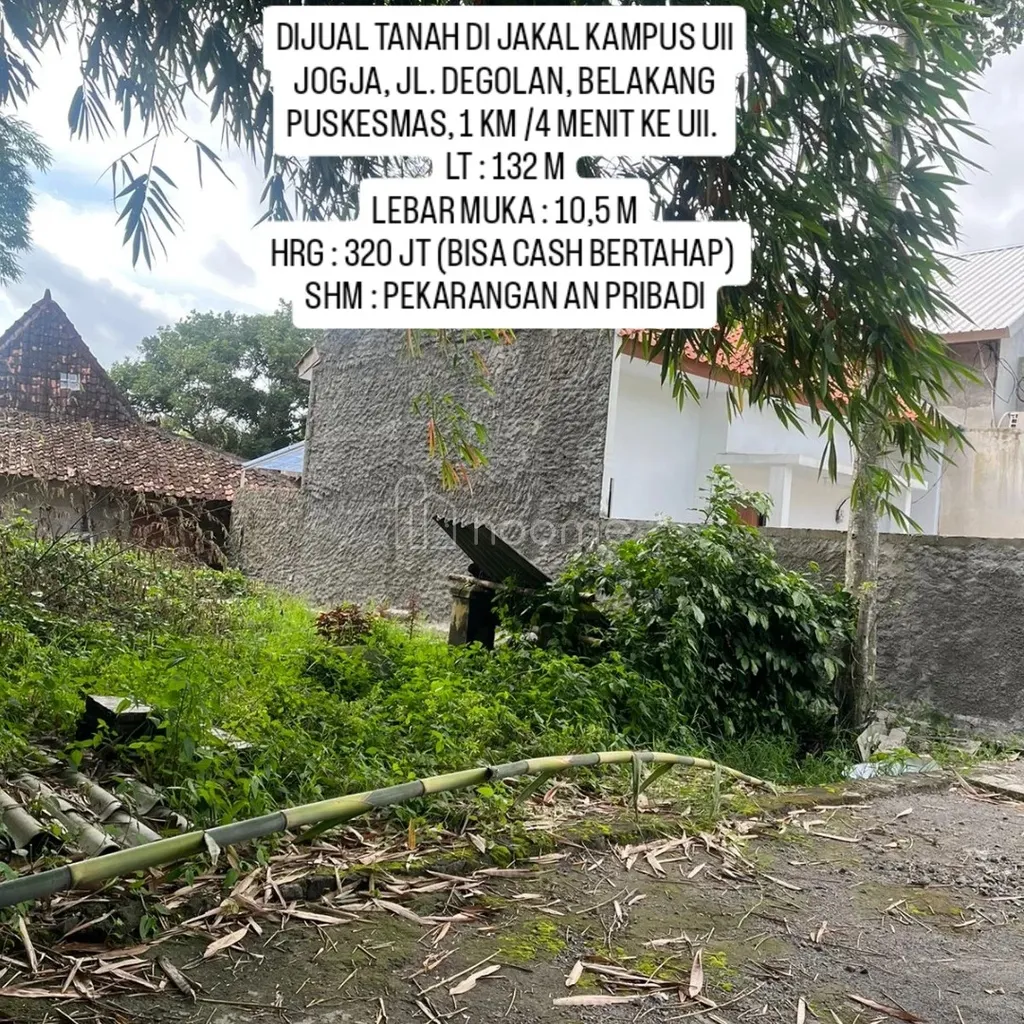 DIJUAL TANAH DI JAKAL KAMPUS UII, JL. DEGOLAN, BELAKANG PUSKESMAS, 1 KM / 4 MENIT KE UII. 
