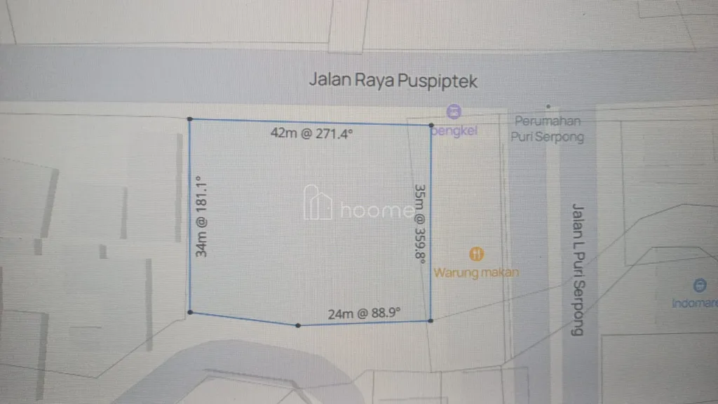 Dijual Tanah 1480 Mtr di jalan Raya Puspitek