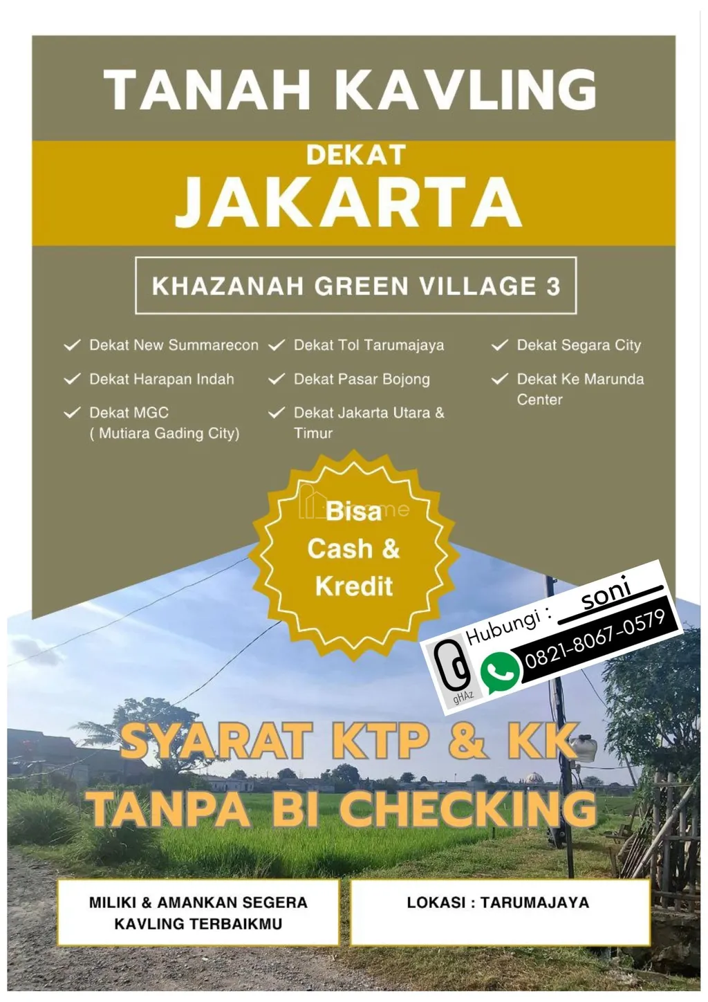 Kavling Murah Dekat HI, MGC dan Jakarta 1 Jutaan Flat di Tarumajaya Bekasi KGV3_21