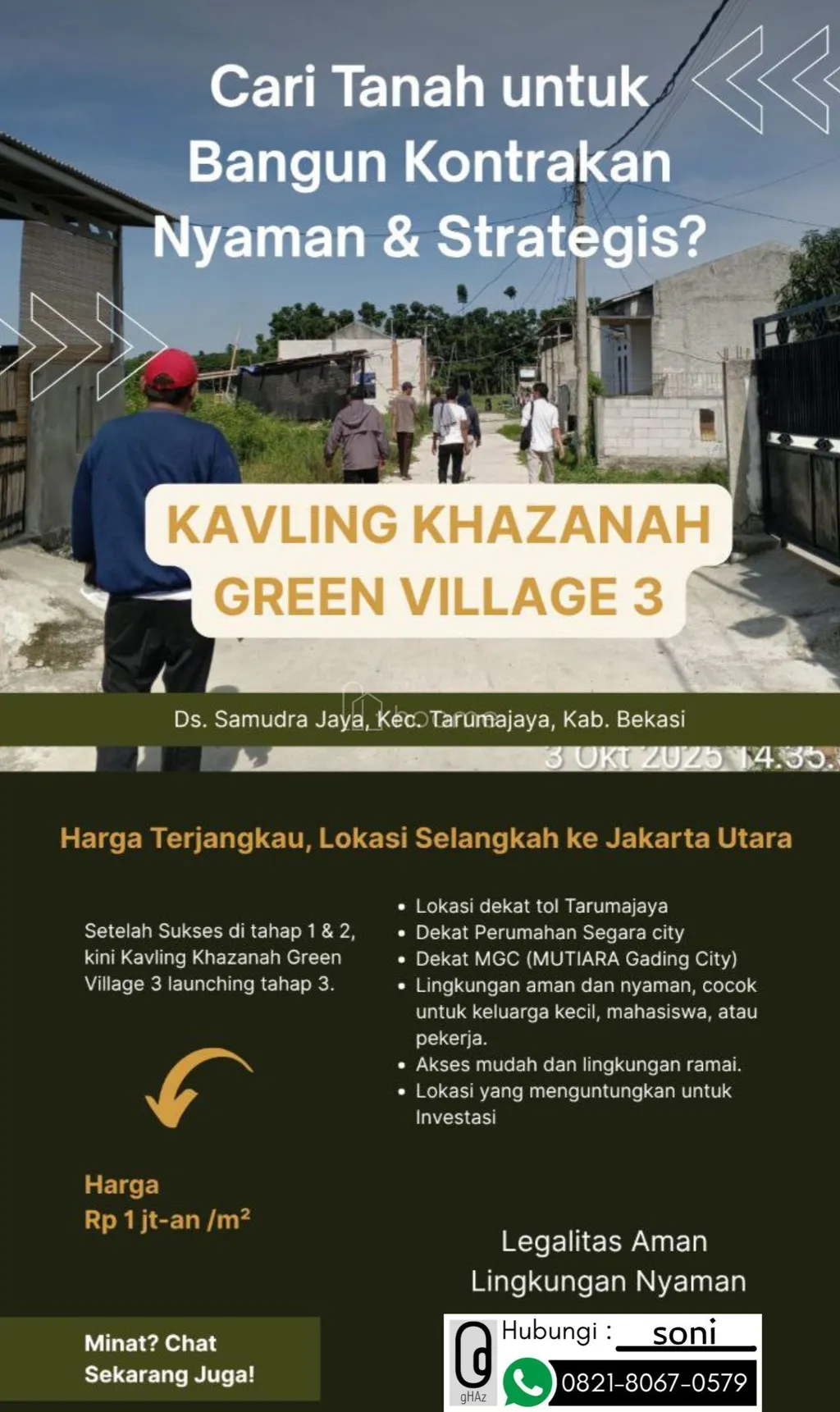 Kavling Murah Dekat HI, MGC dan Jakarta 1 Jutaan Flat di Tarumajaya Bekasi KGV3_21
