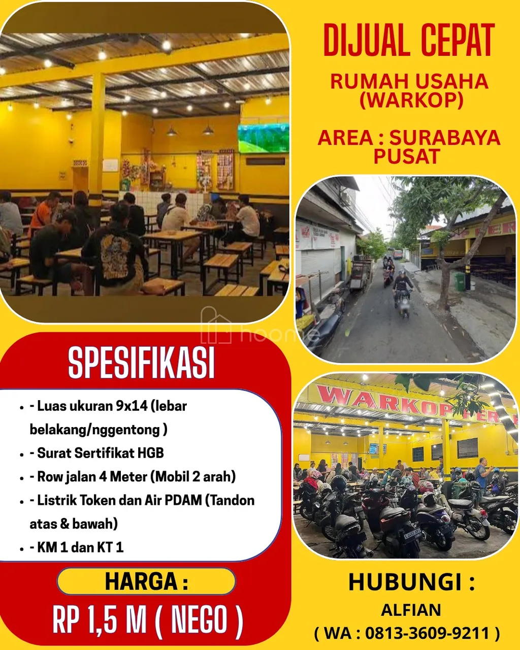 DIJUAL CEPAT RUMAH USAHA ( WARKOP) AREA SURABAYA PUSAT