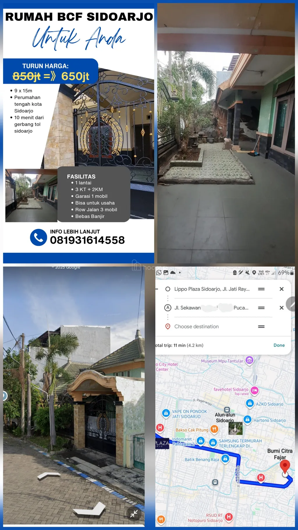 Dijual Rumah Sidoarjo Murah BCF turun harga  650jt