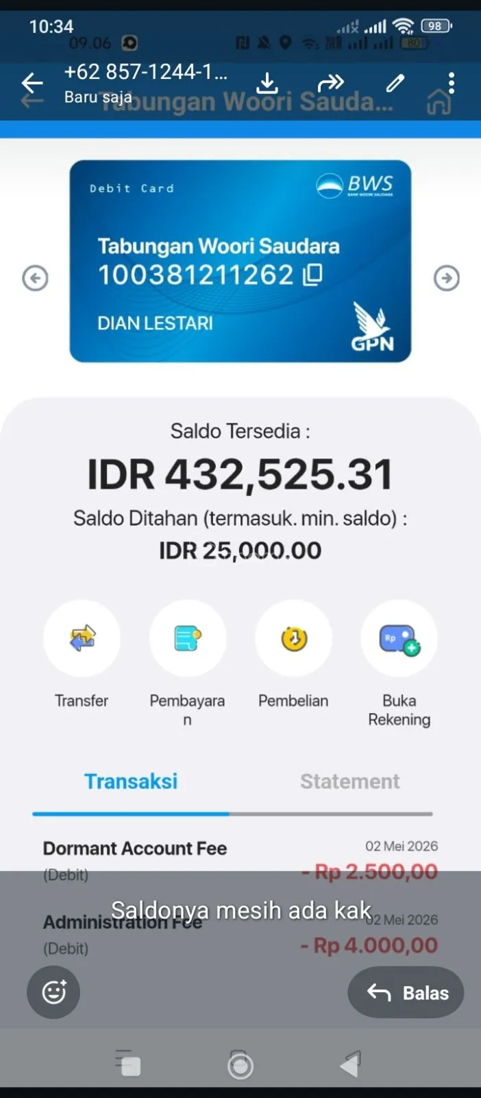 Dijual Rumah Nomor WhatsApp bank woori saudara  — foto 3 dari 3