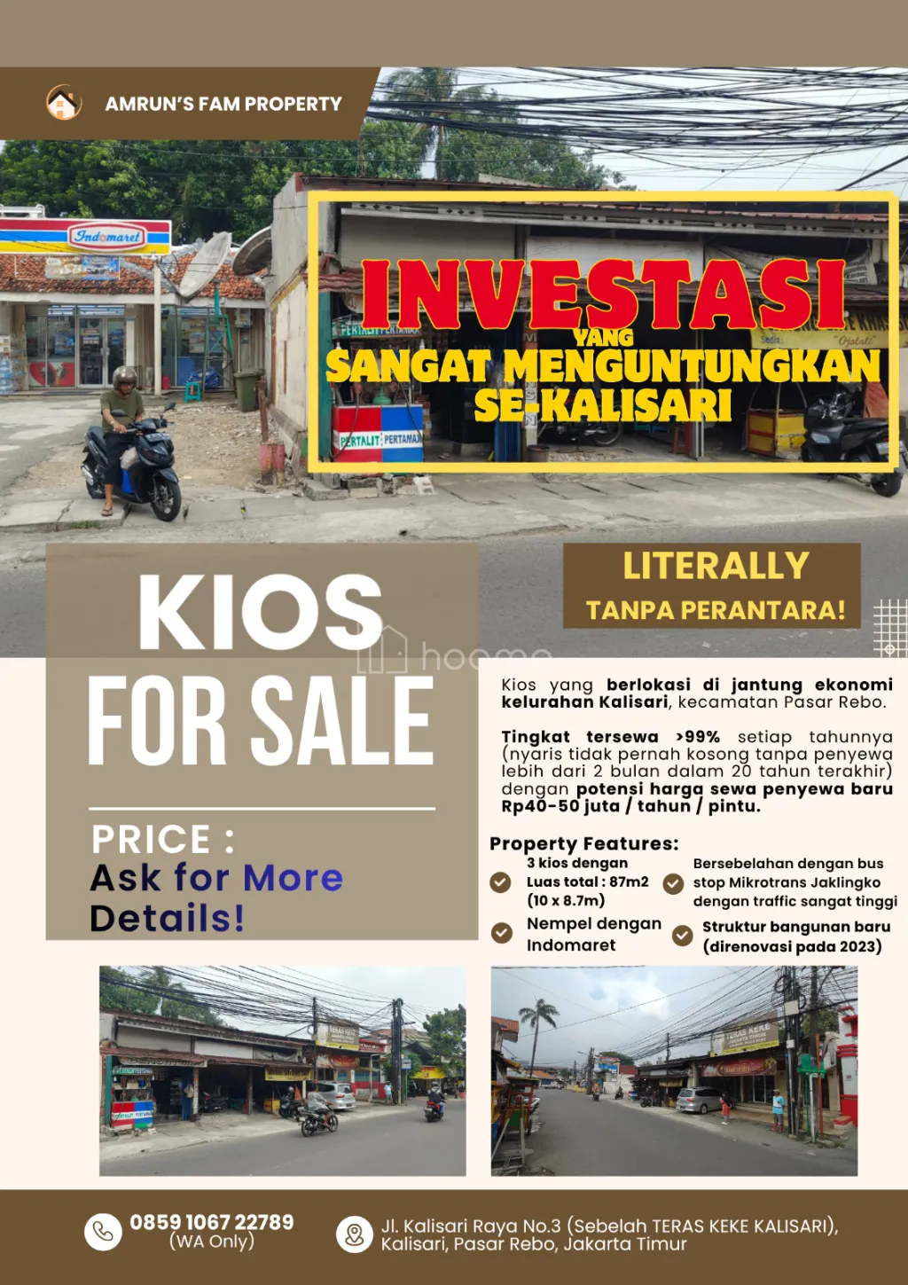 Dijual Kios 3 Pintu Nempel Indomaret dan Bus Stop Mikrotrans — foto 1 dari 4