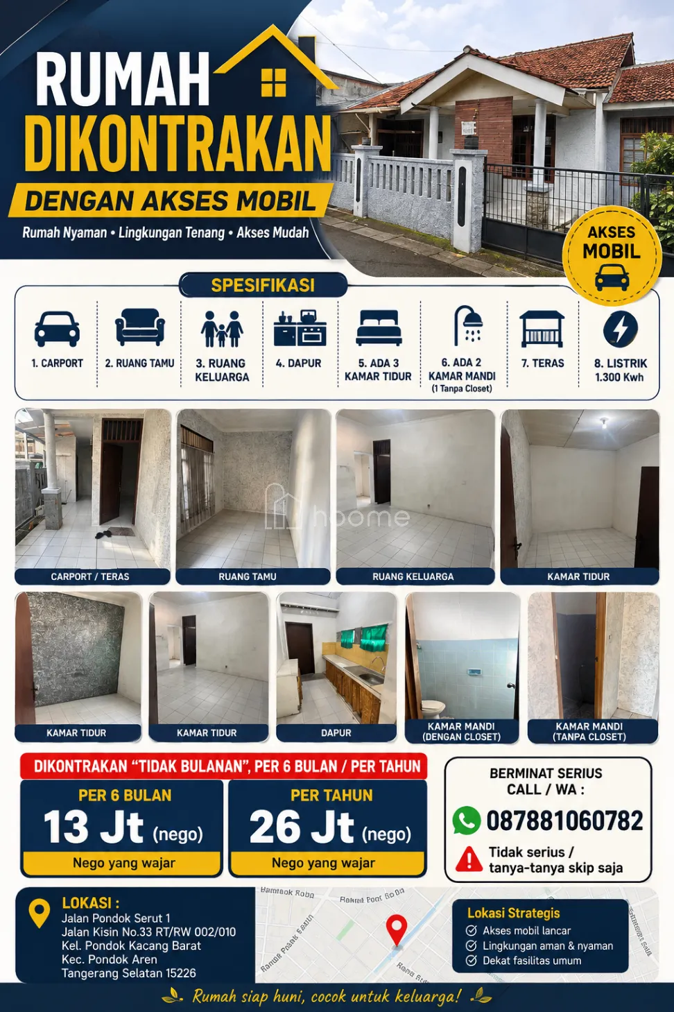 Disewa Rumah Dikontrakan Rumah dengan Akses mobil — foto 3 dari 3