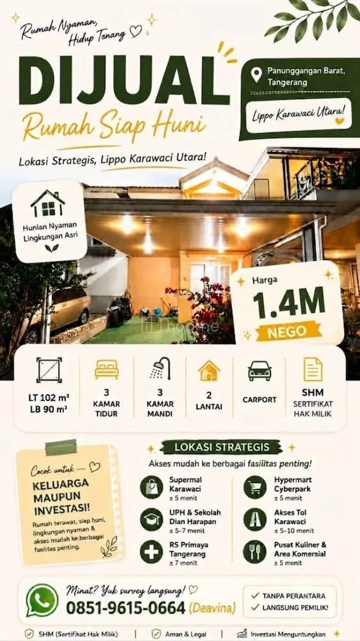 Dijual Rumah LANGSUNG PEMILIK LIPPO KARAWACI UTARA, T.SINGOSARI — foto 2 dari 4