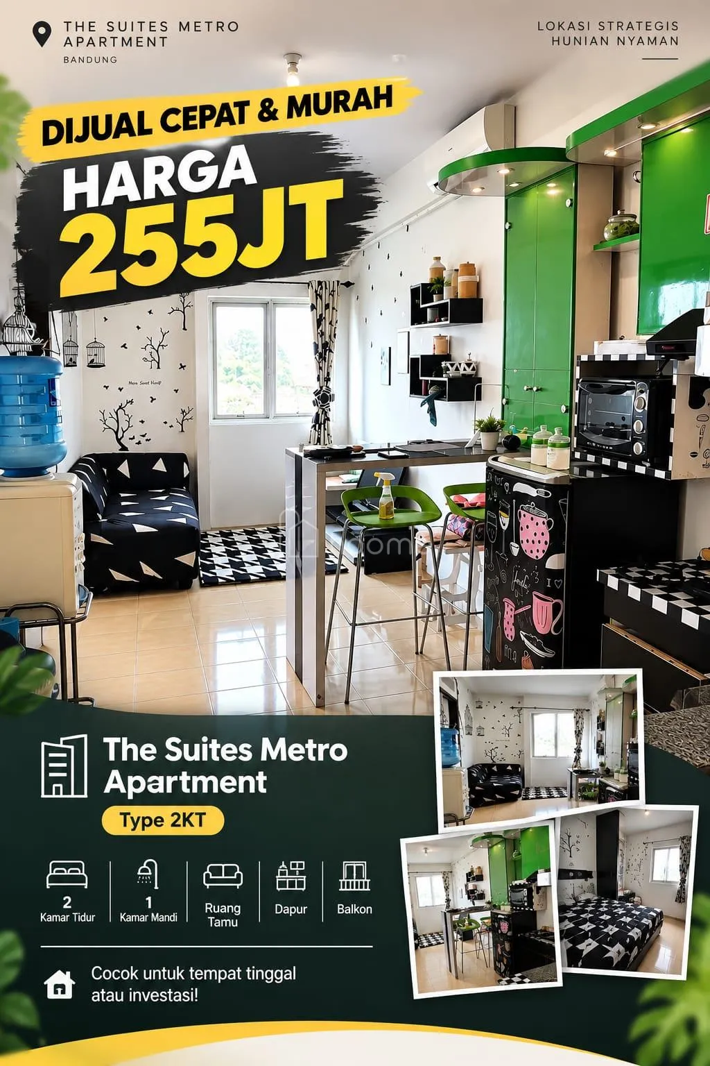 Dijual Apartemen type dua kamar di Bandung suite metro — foto 3 dari 4
