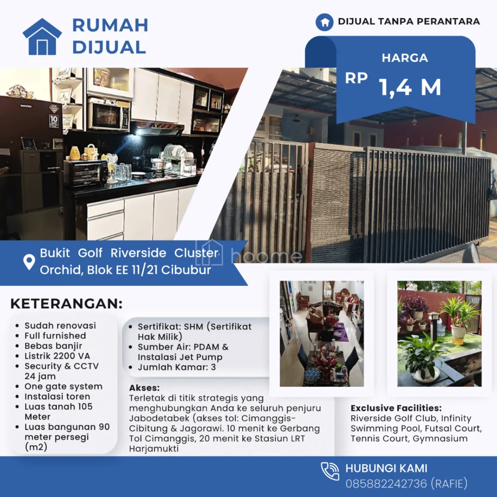 Dijual Rumah Full Furniture di Bukit Golf Riverside Cibubur — foto 2 dari 4