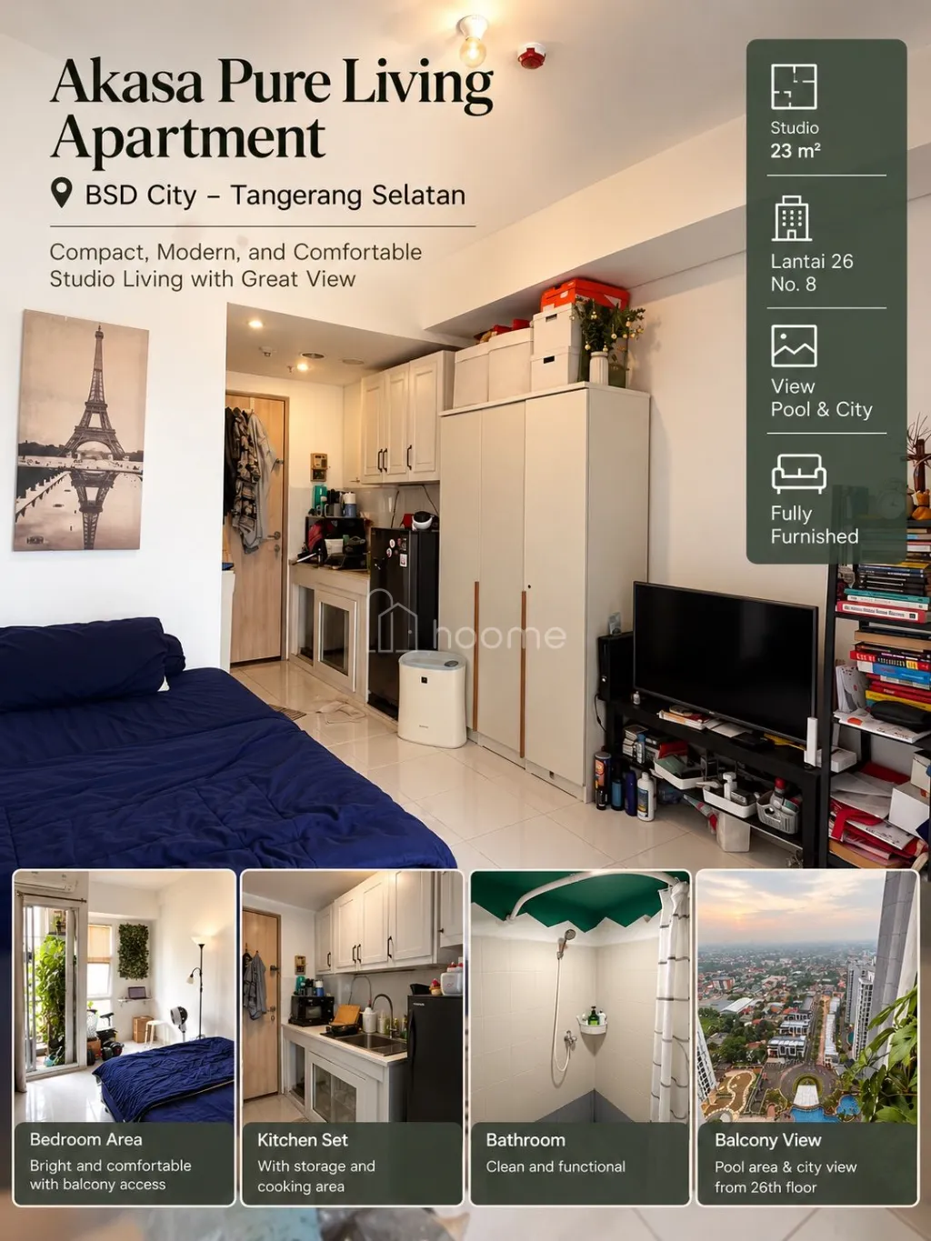 Dijual Apartemen Studio Akasa BSD – Direct Owner, Fully Furnished — foto 2 dari 6