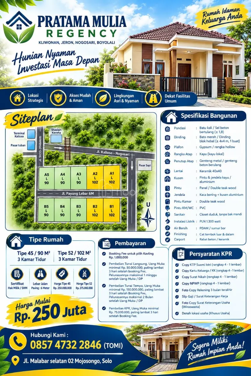 Dijual Rumah  perumahan tipe 45 dan 52 tersedia 9 unit