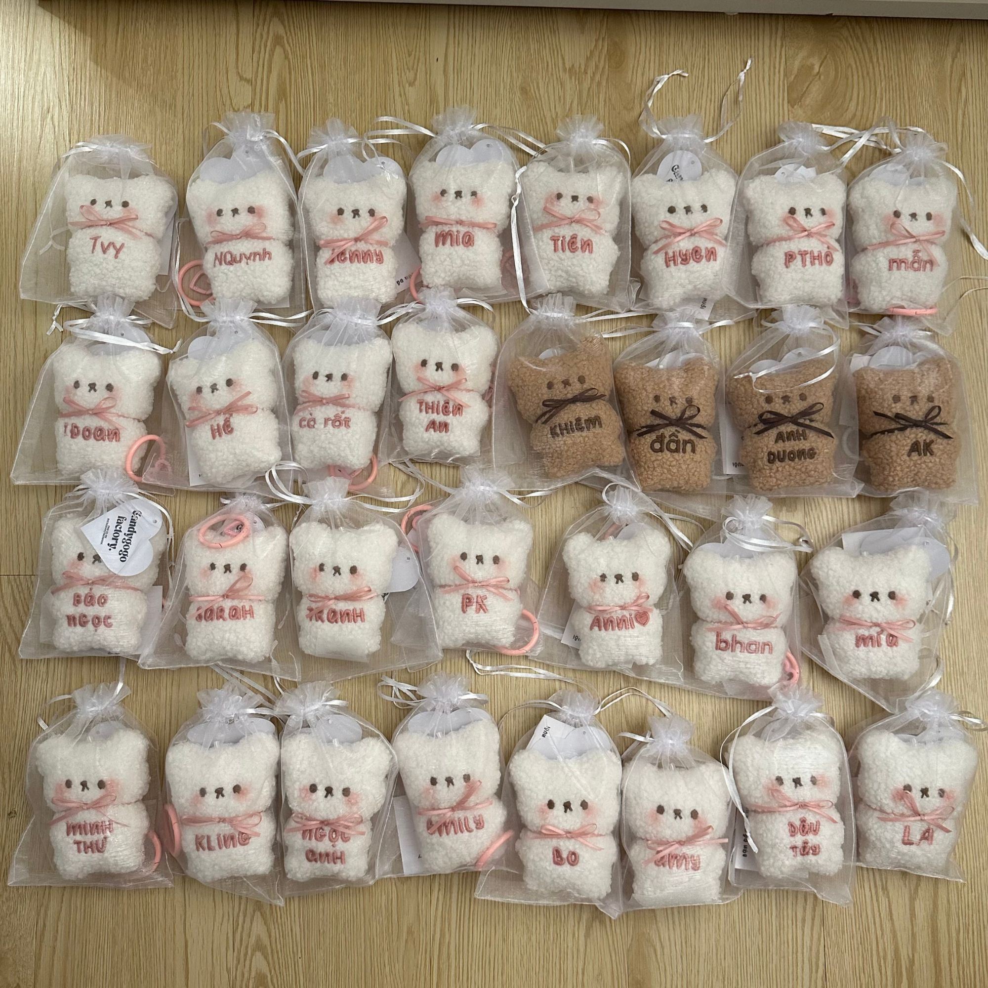 Móc bông Bear mini thêu tên