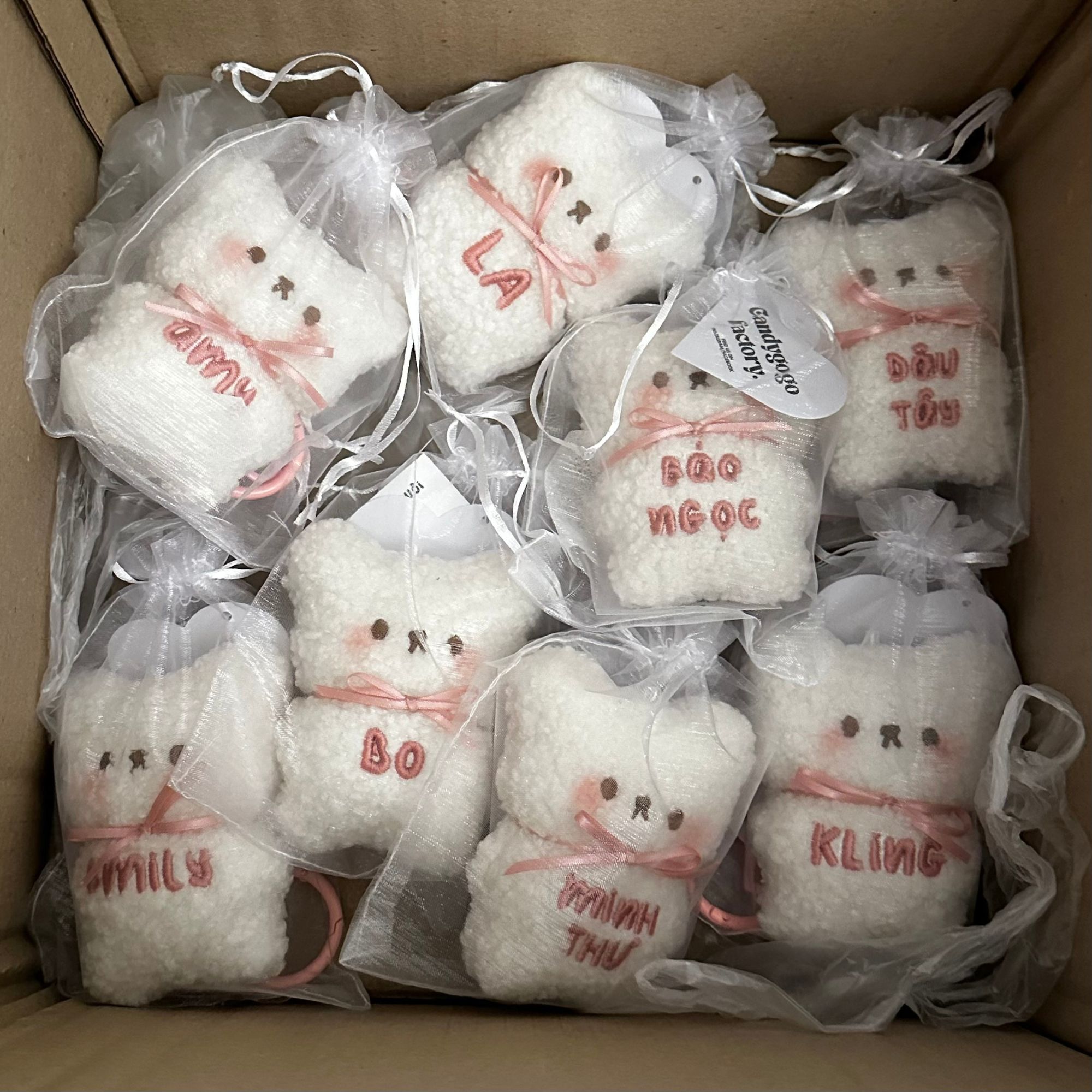 Móc bông Bear mini thêu tên
