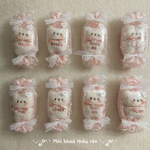 Móc bông Bear mini thêu tên