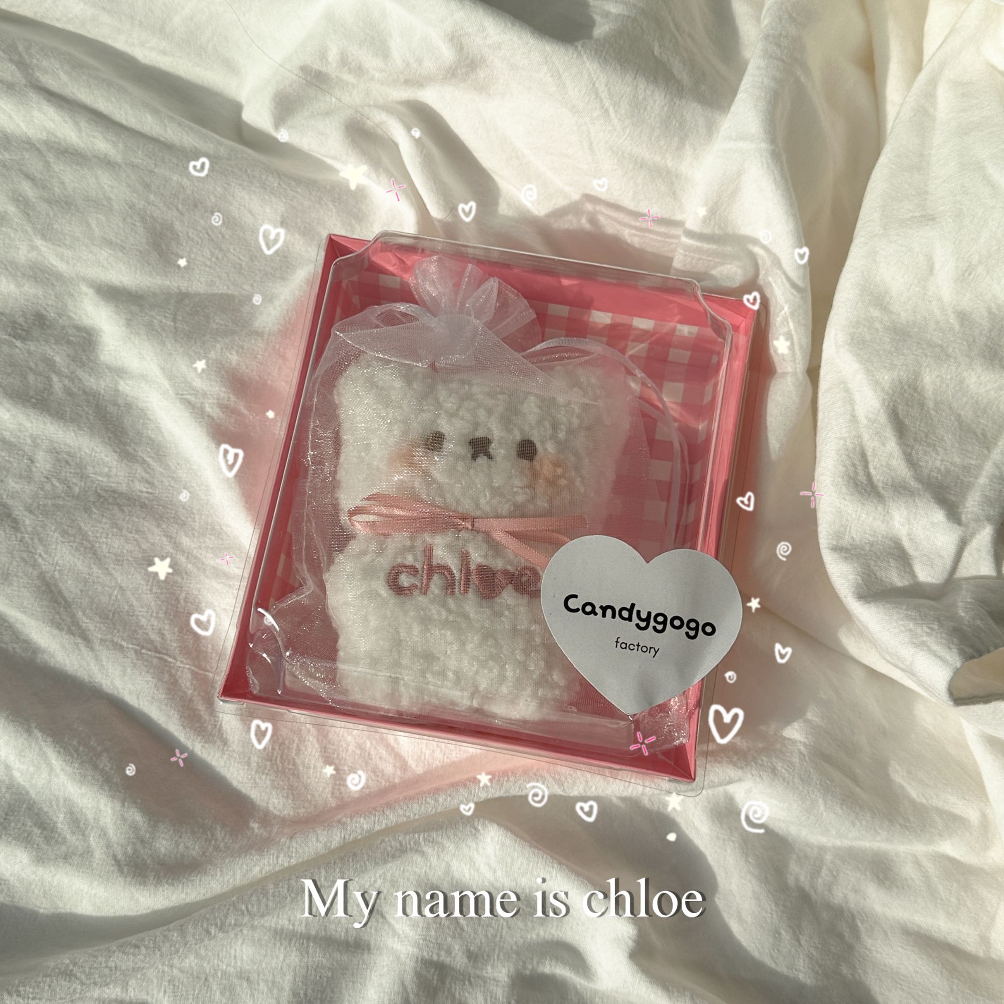 Móc bông Bear mini thêu tên