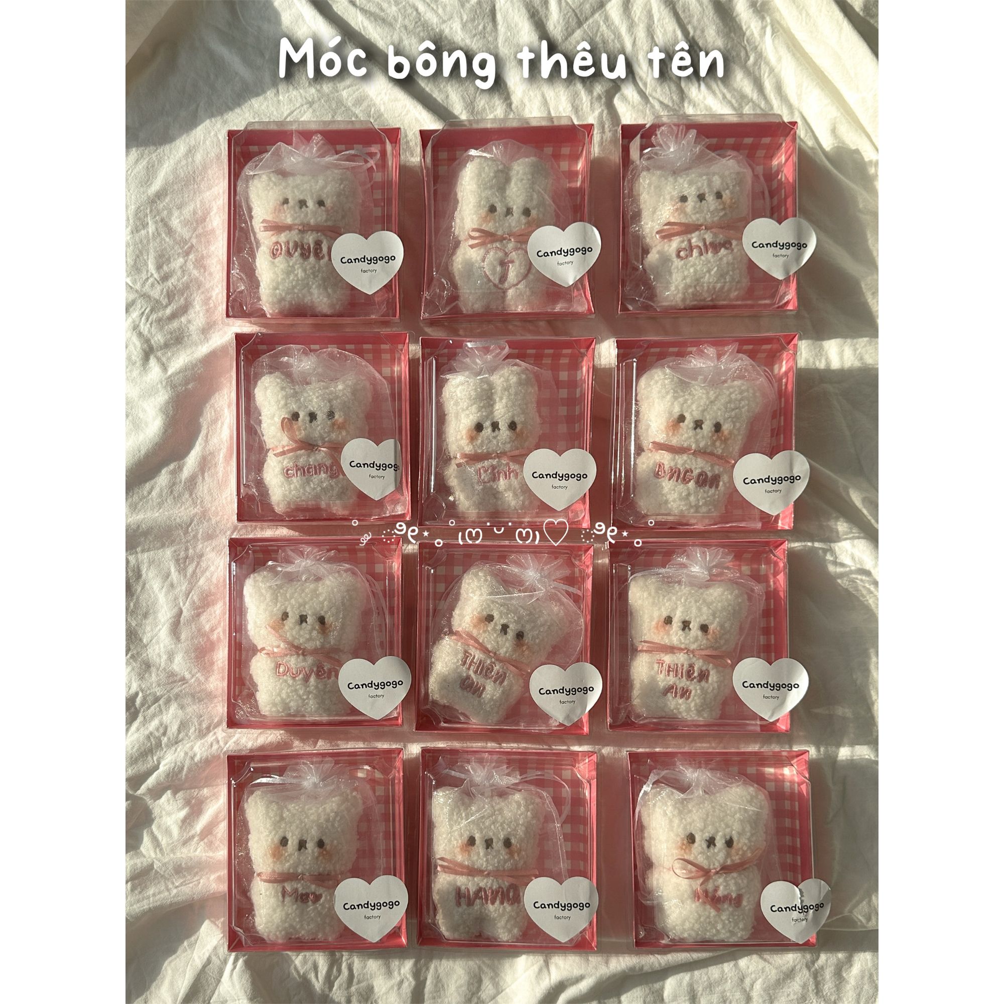 Móc bông Bear mini thêu tên