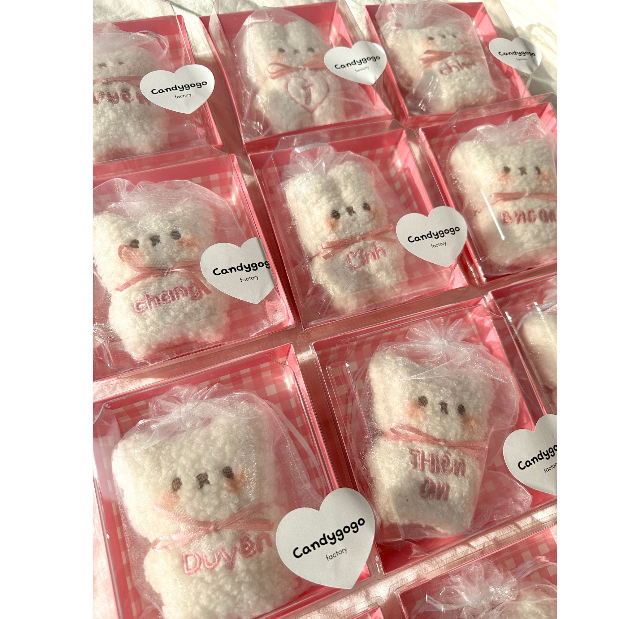 Móc bông Bear mini thêu tên