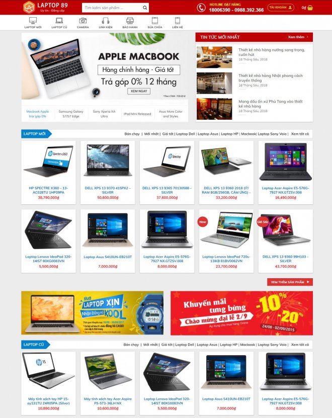 Thiết kế website bán máy tính, laptop chuyên nghiệp, hiện đại