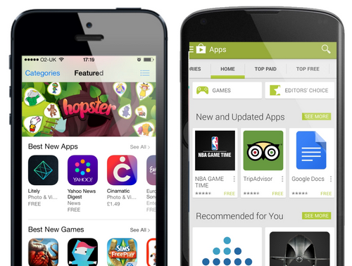App mobile trên các kho ứng dụng google play và app store