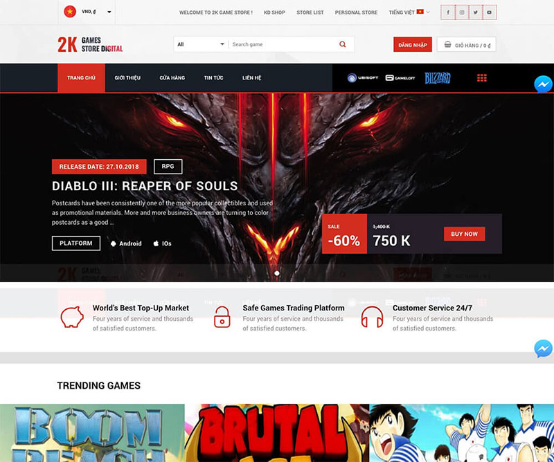 Trang web được trang bị đầy đủ tính năng