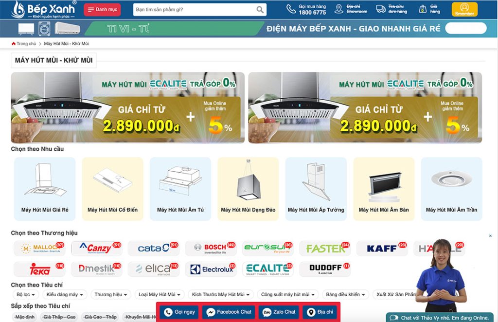 Thiết kế website bán hàng máy hút mùi