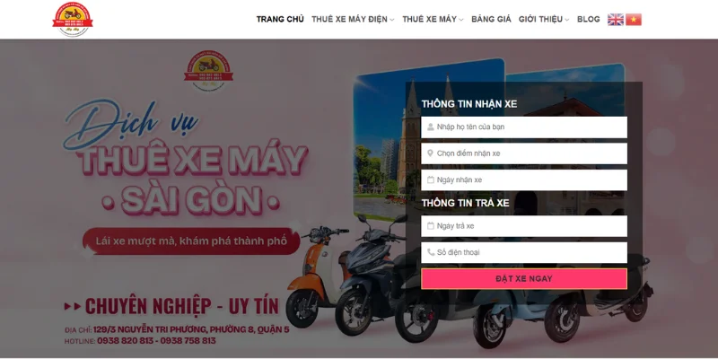 Mẫu thiết kế website cho thuê xe máy