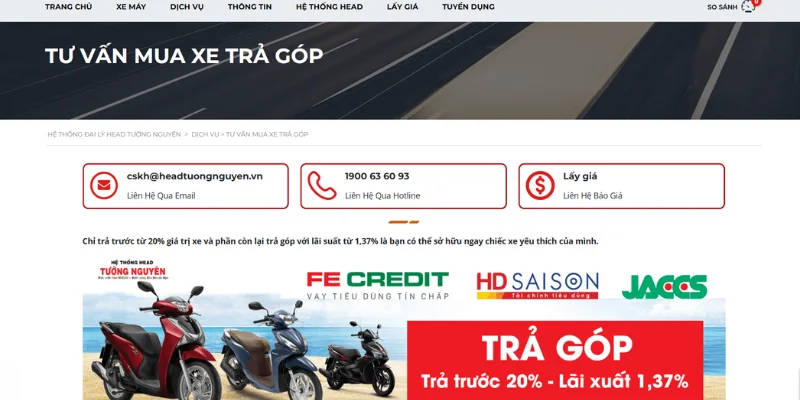 Mẫu thiết kế website bán xe máy trả góp