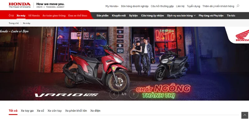 Mẫu thiết kế website xe máy showroom hiện đại