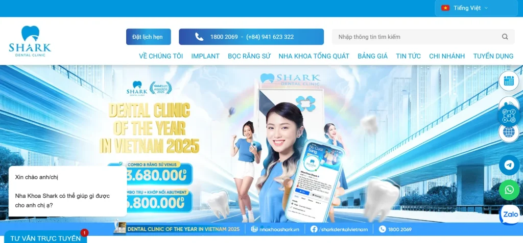 Mẫu thiết kế website nha khoa – shark dental