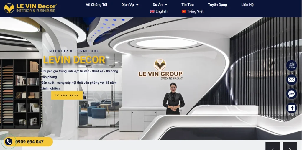 Mẫu thiết kế website nội thất – le vin decor