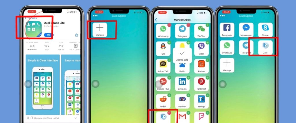 Dùng 2 zalo trên iphone qua ứng dụng dual space lite
