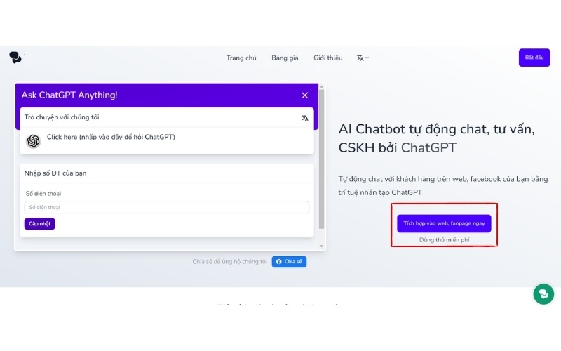 Tích hợp “tự động chat” vào trang web