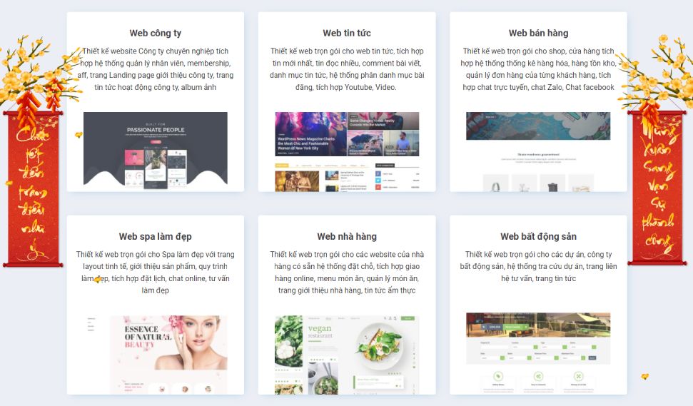 Trang trí tết cho website bằng câu đối, hoa rơi