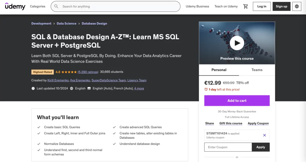 Top 10 Khóa Học Back-End Developer Tốt Nhất 10 Sql & database design a-z™