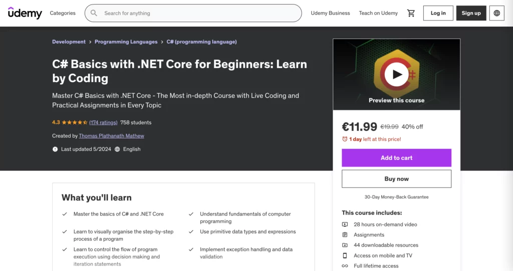 Top 10 Khóa Học Back-End Developer Tốt Nhất 8 C# basics with. Net core for beginners