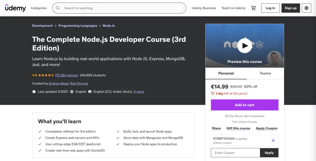 Top 10 Khóa Học Back-End Developer Tốt Nhất 7 The complete node. Js developer course (3rd edition)