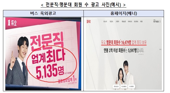 "전문직·명문대 회원 수 업계 최다?"…'뻥튀기' 광고한 듀오 | 연합뉴스