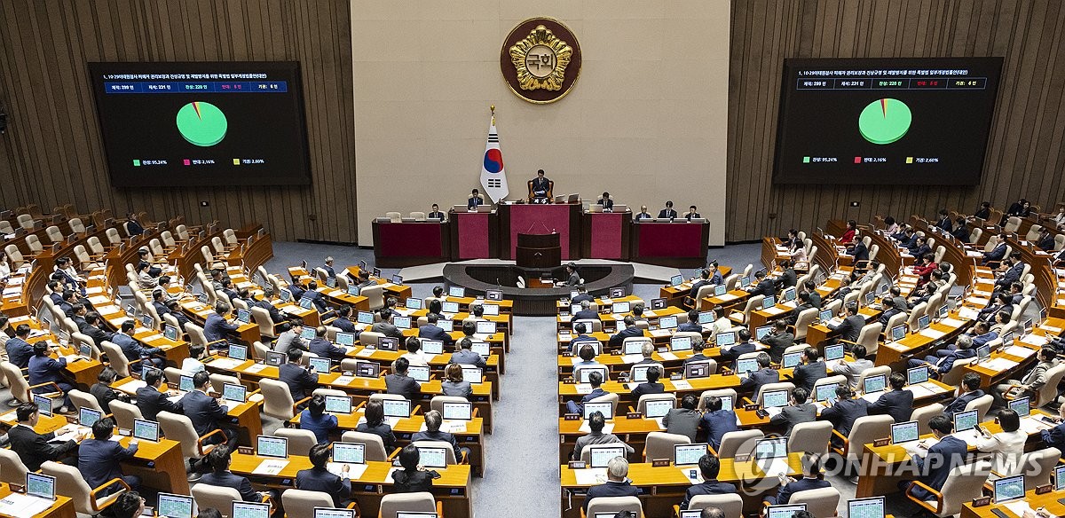 '이태원 특조위 활동 연장·국정원 직무 확대' 법안 국회 통과(종합) | 연합뉴스