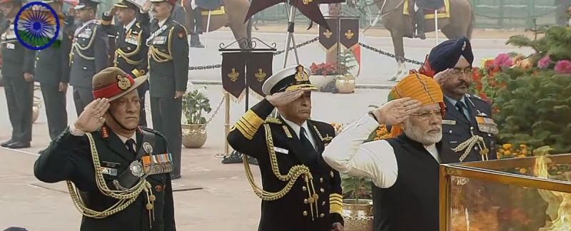 Prime Minister Narendra Modi pays tributes to martyrs at Amar Jawan Jyoti. (Photo: Screengrab) Prime Minister Narendra Modi pays tributes to martyrs at Amar Jawan Jyoti. (Photo: Screengrab)