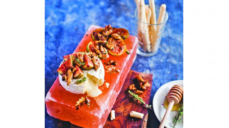 Cooking Baked Brie on the Himalayan pink salt block