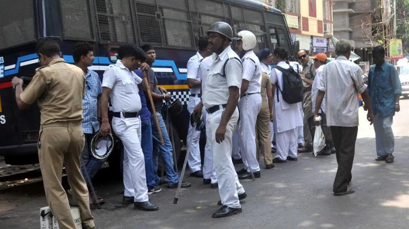 A police picket in Sovabazar area on Tuesday morning after a clash. (Photo: Abhijit Mukherjee)
