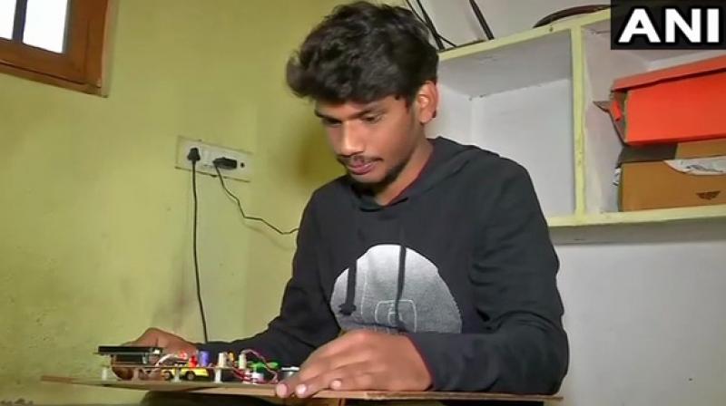 Sai Teja, 22 year-old-man from Hyderabad who did not pursue his education after 10th class invented a new smart system for vehicles to avoid road accidents (Image:ANI)