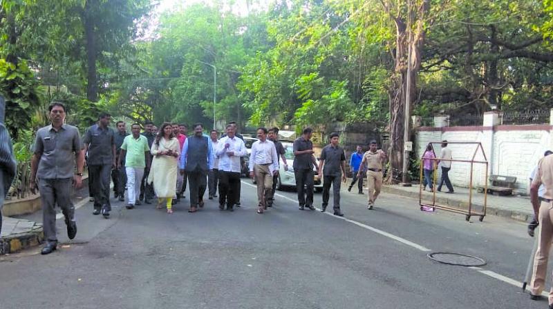 The BJP core committee members coming out of the meeting. (Photo: AA) The BJP core committee members coming out of the meeting. (Photo: AA)