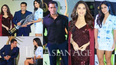 On Thursday, Salman Khan, Madhuri Dixit-Nene and Katrina Kaif attended a press conference of 20th edition of the NEXA IIFA Awards. The stars were looking glamourous and had a lot of fun at the prestigious event that took place in Mumbai. (Photos: Viral Bhayani)