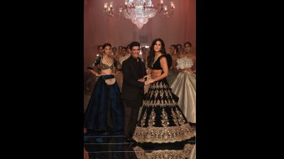 Katrina Kaif was the showstopper for Manish Malhotra's ramp collection. She wore a magnificent black lehenga with Manish Malhotra's signature blouse. (Photo: File)