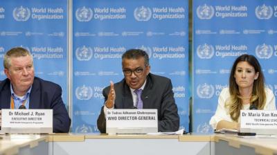  Tedros Adhanom Ghebreyesus, director general of the World Health Organization speaks during a news conference on updates regarding on the novel coronavirus COVID-19, at the WHO headquarters in Geneva, Switzerland. (Photo- AP)