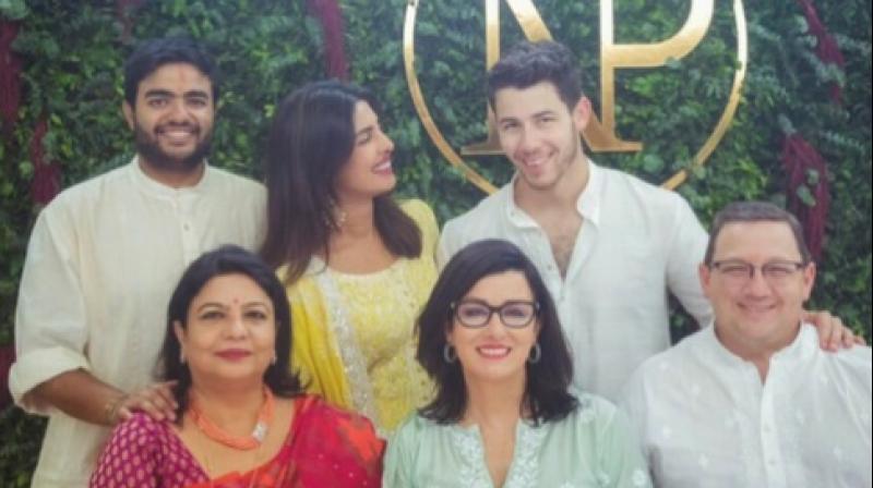 Priyanka Chopra and Nick Jonas with their families. (Twitter Screengrab/ @priyankachopra) Priyanka Chopra and Nick Jonas with their families. (Twitter Screengrab/ @priyankachopra)
